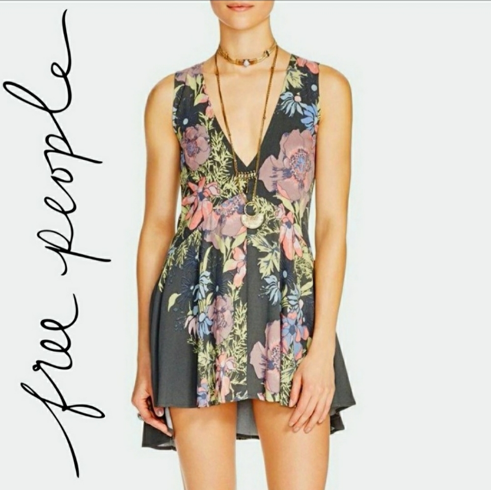 FREE PEOPLE TUNIC DRESS FLORAL SLEEVELESS KEYHOLE